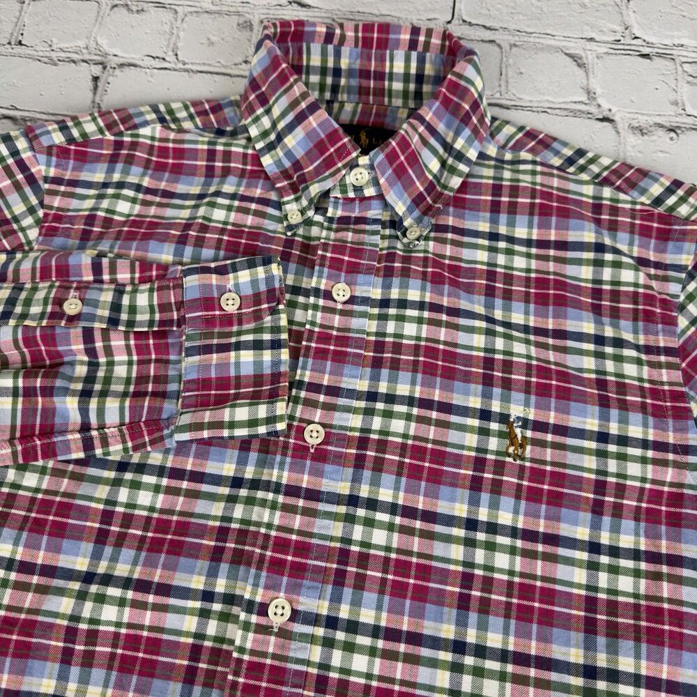 Ralph Lauren Oxford Mens Small Long Sleeve Button Down Shirt Plaid Multicolor